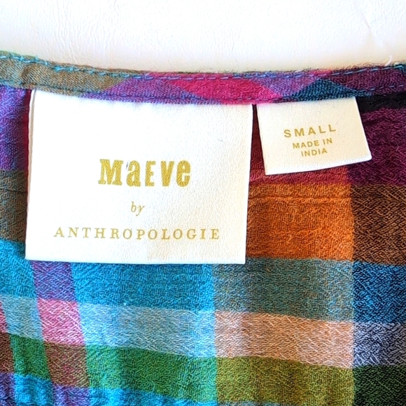 Maeve by Anthropology Colorful Plaid 100% Cotton Button Front Top Size S - Picture 2 of 8